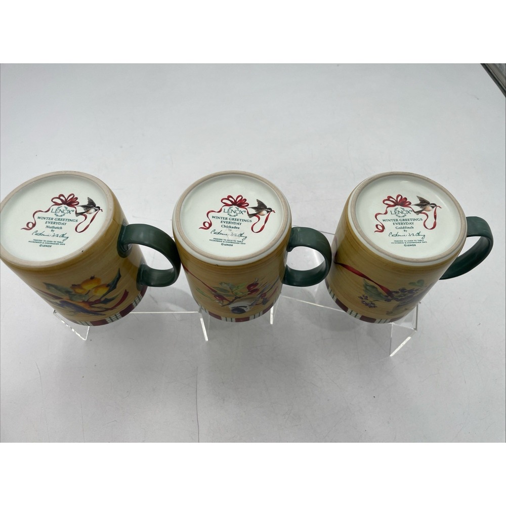Lenox Winter Greetings Everyday Chickadee Goldfinch Mug Set Lot Of 3 - Picture 6 of 6